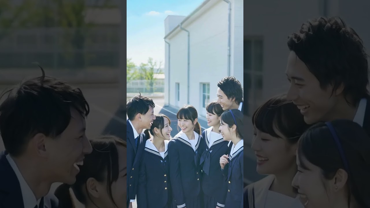 青春の放課後トーク｜笑顔あふれる高校生グループ動画素材（縦動画）