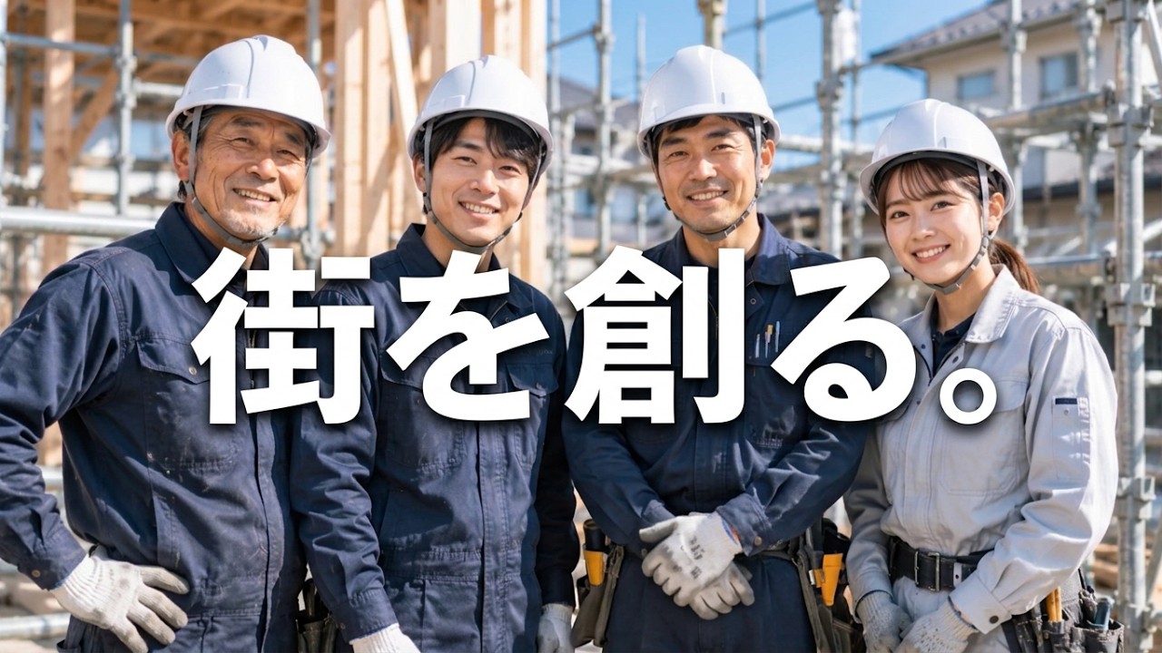 建設業の求人PR動画｜街の未来をかたちにする仕事｜AI生成イメージ